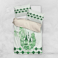 Green and white bedding set with Kentucky Derby duvet and two pillowcases, diamond accents