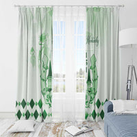Green and white window curtain panel set with horse artwork and diamond trim, floor length.