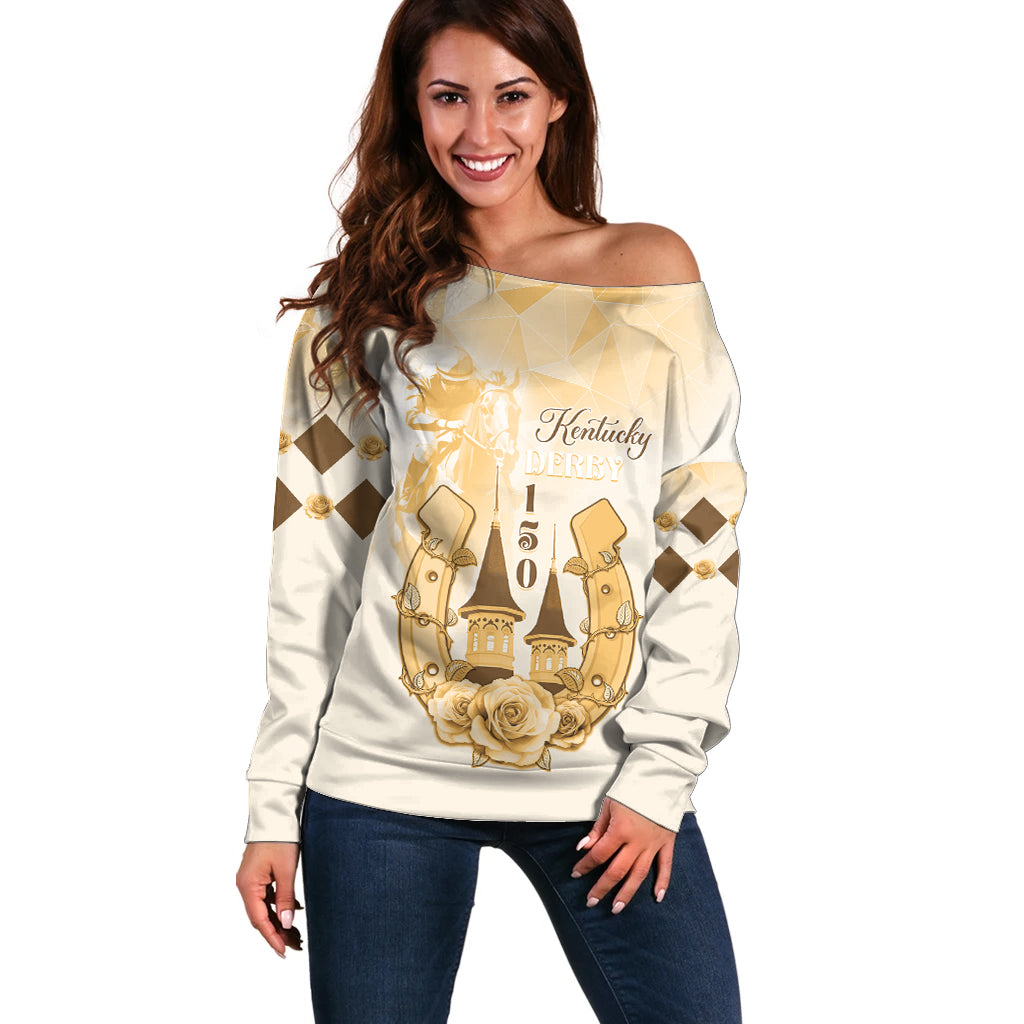 Kentucky Horse Racing Off Shoulder Sweater 150th Anniversary Beige Version LT05 - Wonder Print Shop