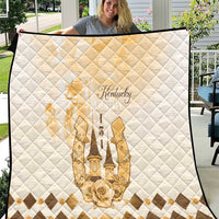 White quilt with diamond quilting and centered gold Kentucky horse emblem and lettering