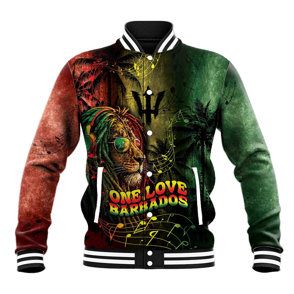 One Love Barbados Baseball Jacket Rastafarian Lion Reggae Grunge Style