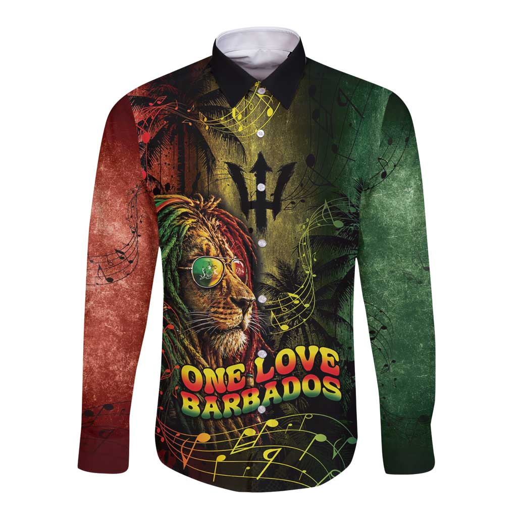 One Love Barbados Long Sleeve Button Shirt Rastafarian Lion Reggae Grunge Style