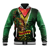 One Love Guyana Baseball Jacket Rastafarian Lion Reggae Grunge Style