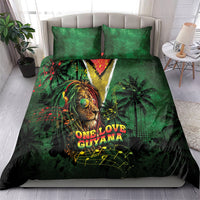 One Love Guyana Bedding Set Rastafarian Lion Reggae Grunge Style