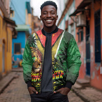 One Love Guyana Bomber Jacket Rastafarian Lion Reggae Grunge Style