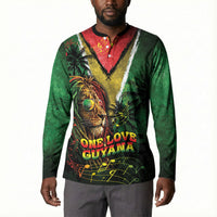 One Love Guyana Button Sweatshirt Rastafarian Lion Reggae Grunge Style
