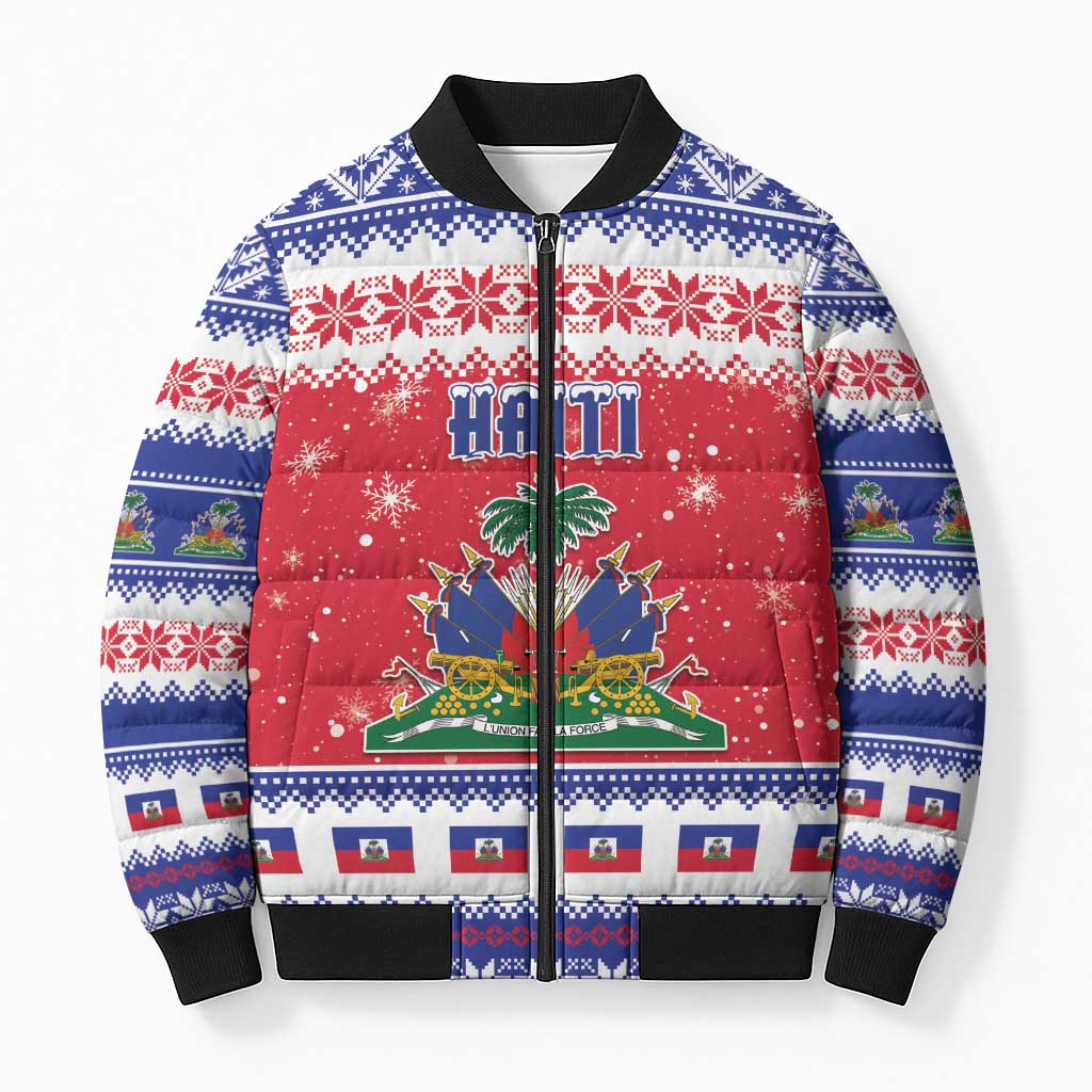 Haiti Christmas Bomber Puffer Jacket Coat Of Arms Jwaye Nwel - Wonder Print Shop