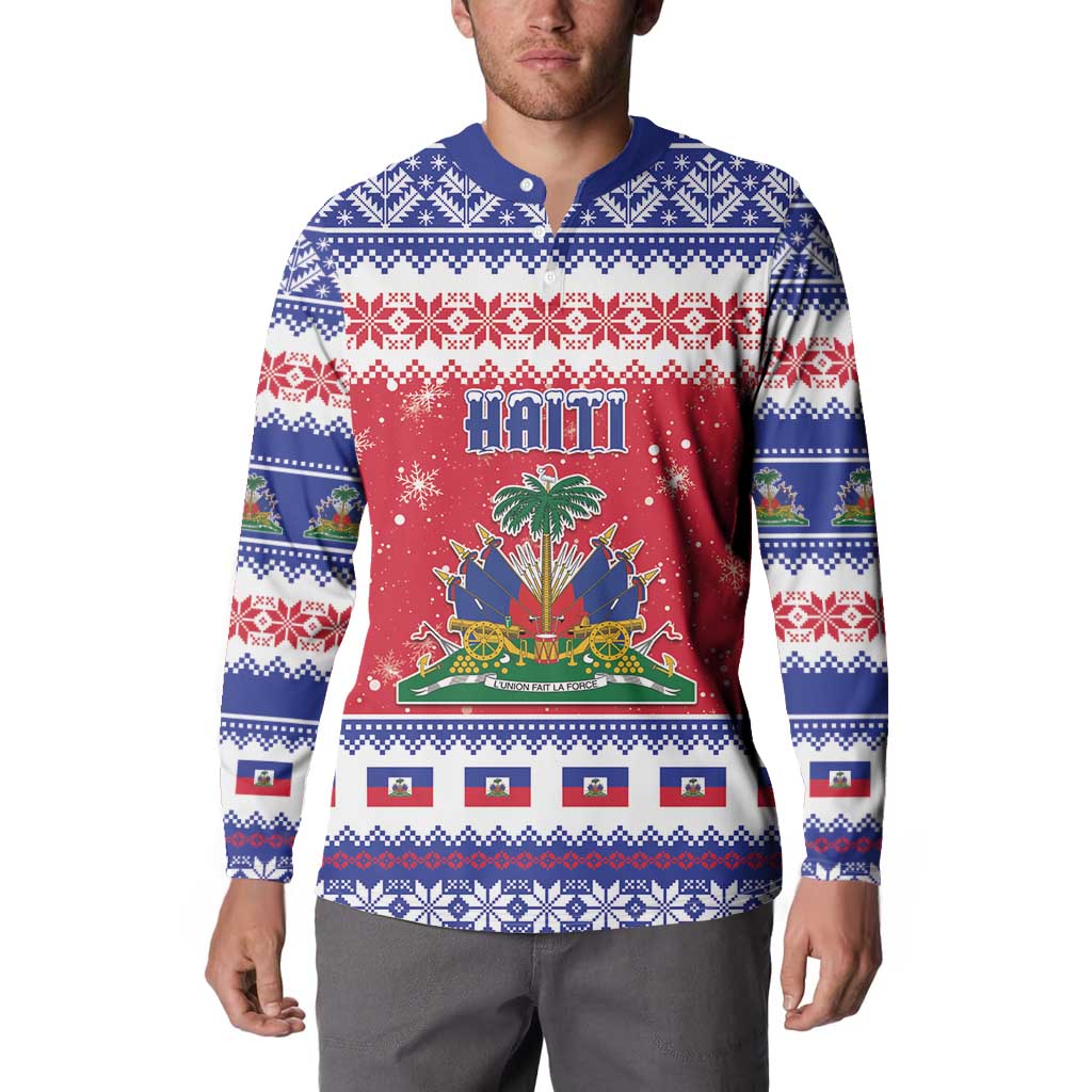 Haiti Christmas Button Sweatshirt Coat Of Arms Jwaye Nwel - Wonder Print Shop