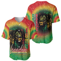 Freedom Day baseball jersey pair, red yellow green tie-dye, lion art, 1865 and 'Juneteenth'