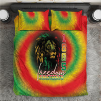 Reggae tie-dye bedding set with lion graphic, 'Freedom Juneteenth', and 2 pillowcases
