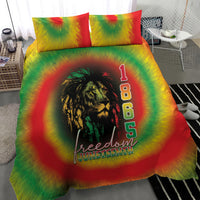 Reggae tie-dye duvet and pillowcases featuring a lion portrait and 'Freedom Juneteenth' print