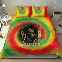 Reggae tie-dye bedding set with lion portrait and 'Freedom Juneteenth' on duvet