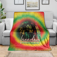 Rainbow tie-dye lion-themed blanket with vertical “1 8 6 5” and “Freedom Juneteenth”