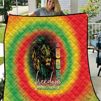 Tie-dye Juneteenth quilt with quilted diamond texture, lion graphic, and 1865 text