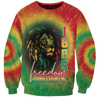 Reggae tie-dye sweatshirt with lion graphic and Freedom Juneteenth 1865 text