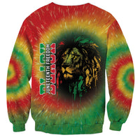 Reggae tie-dye sweatshirt with lion graphic and vertical Freedom Juneteenth lettering
