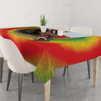 Juneteenth Freedom Day tablecloth with vibrant red, yellow, and green reggae tie-dye pattern