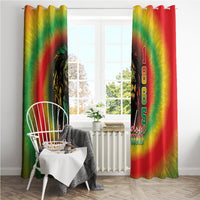 Juneteenth window curtain, reggae tie-dye panels with black graphic and 1865 vertical text