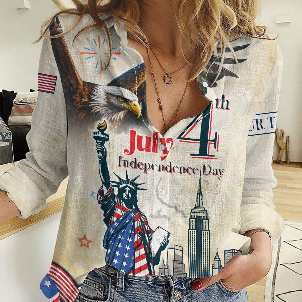 Personalised United States Independence Day Women Casual Shirt Freedom 4th Of July Beige Version LT05 - Wonder Print Shop