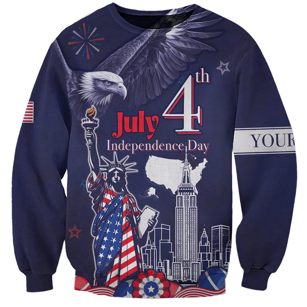 Navy Independence Day sweatshirt with eagle, Statue of Liberty, 4th July and city skyline graphic
