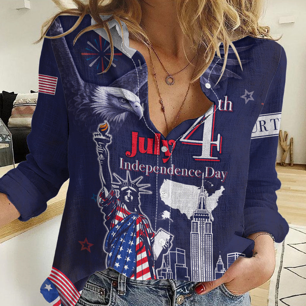 Personalised United States Independence Day Women Casual Shirt Freedom 4th Of July Navy Version LT05 - Wonder Print Shop