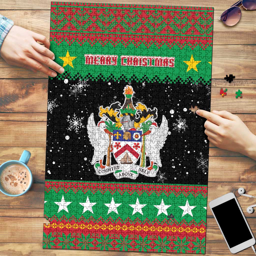 Saint Kitts And Nevis Christmas Puzzle Coat Of Arms Xmas Vibe - Wonder Print Shop