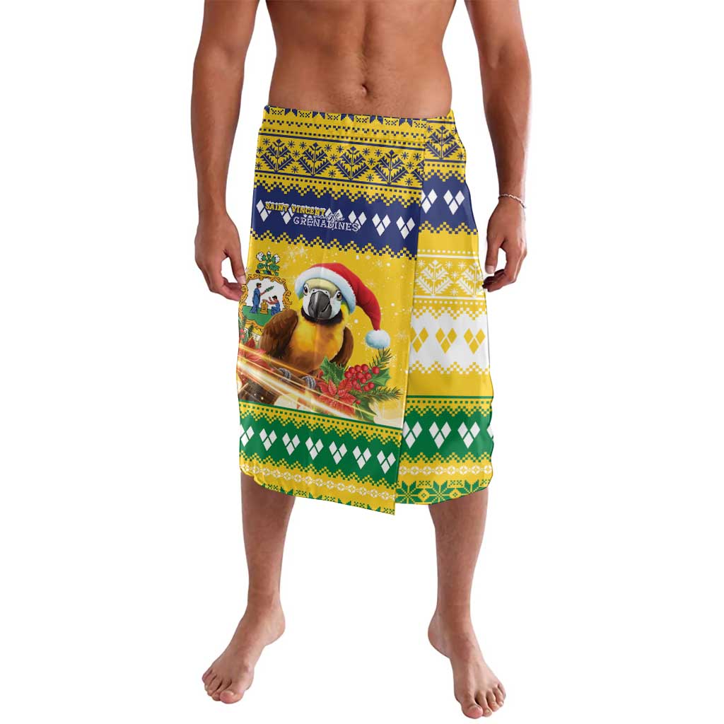 Saint Vincent And The Grenadines Christmas Lavalava Santa Vincent Parrot With Coat Of Arms - Wonder Print Shop