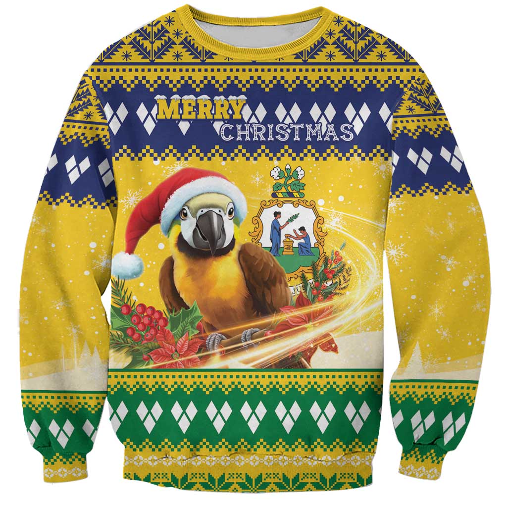Saint Vincent And The Grenadines Christmas Sweatshirt Santa Vincent Parrot With Coat Of Arms - Wonder Print Shop