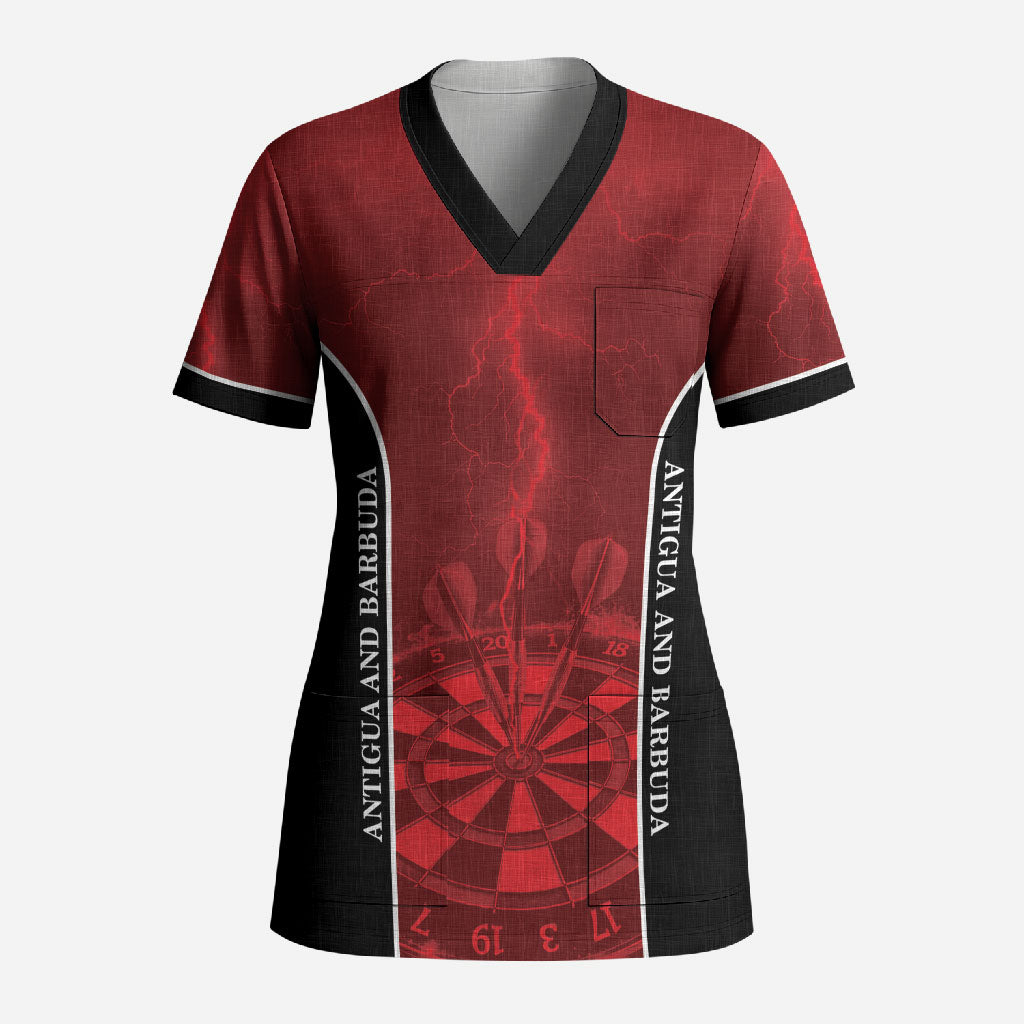 Personalized Antigua And Barbuda Darts Scrub Top Sporty Style
