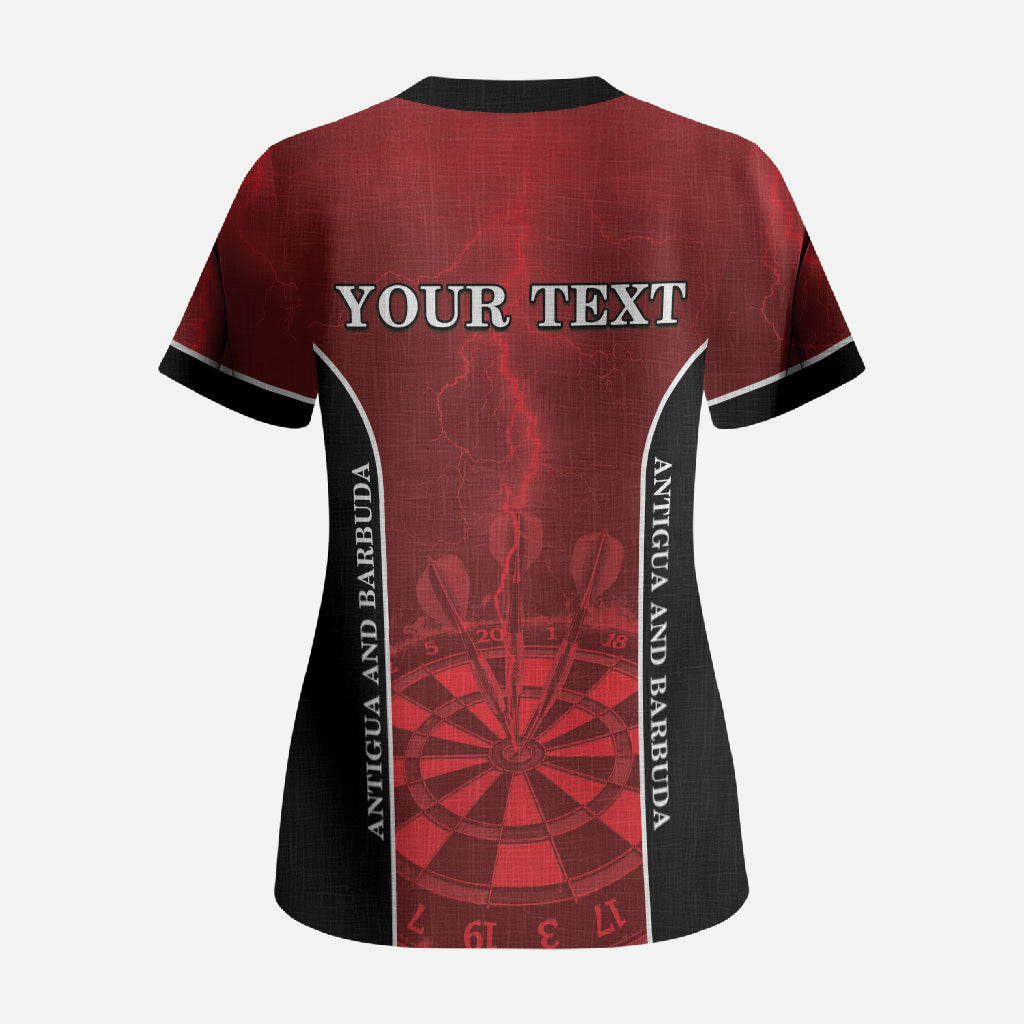 Personalized Antigua And Barbuda Darts Scrub Top Sporty Style