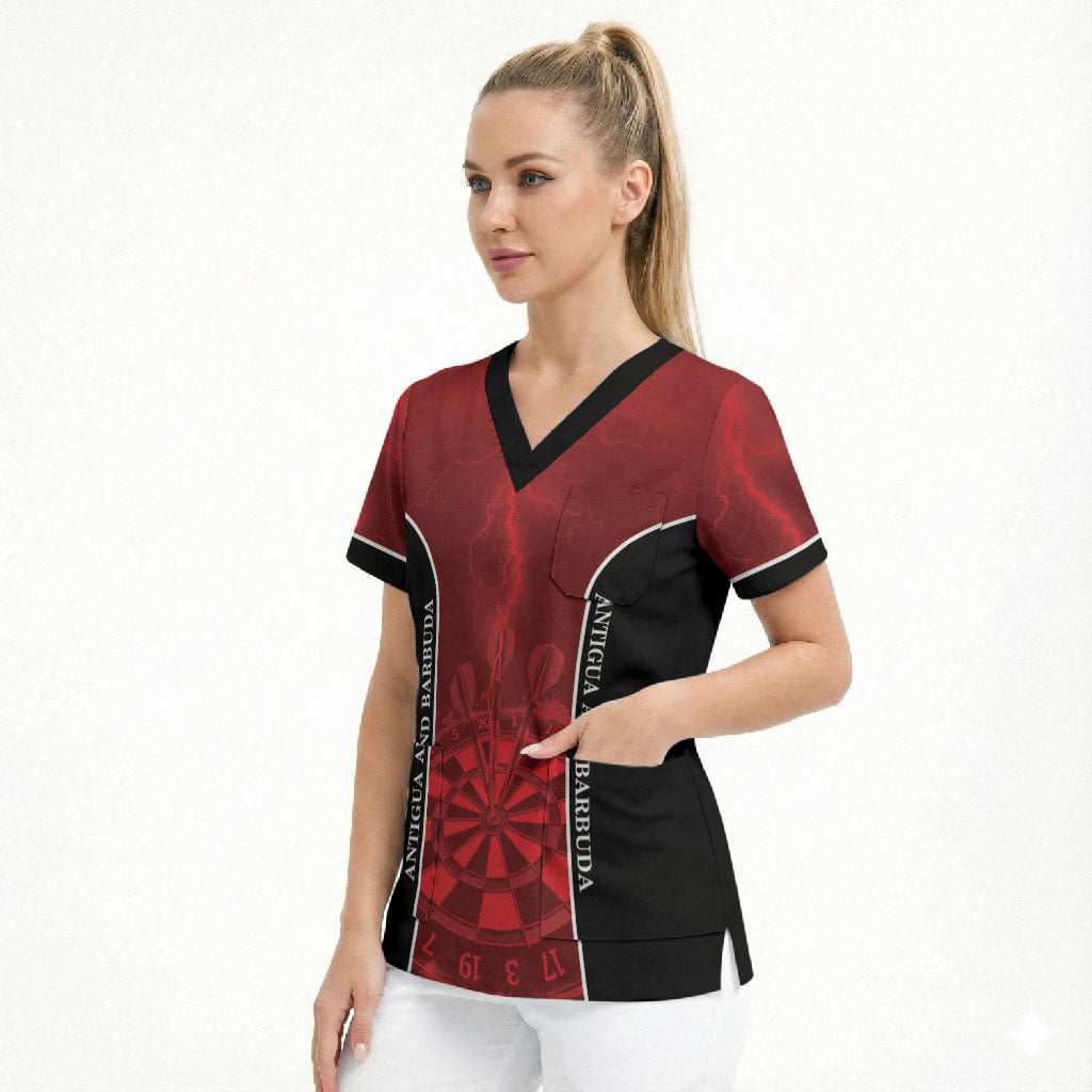 Personalized Antigua And Barbuda Darts Scrub Top Sporty Style