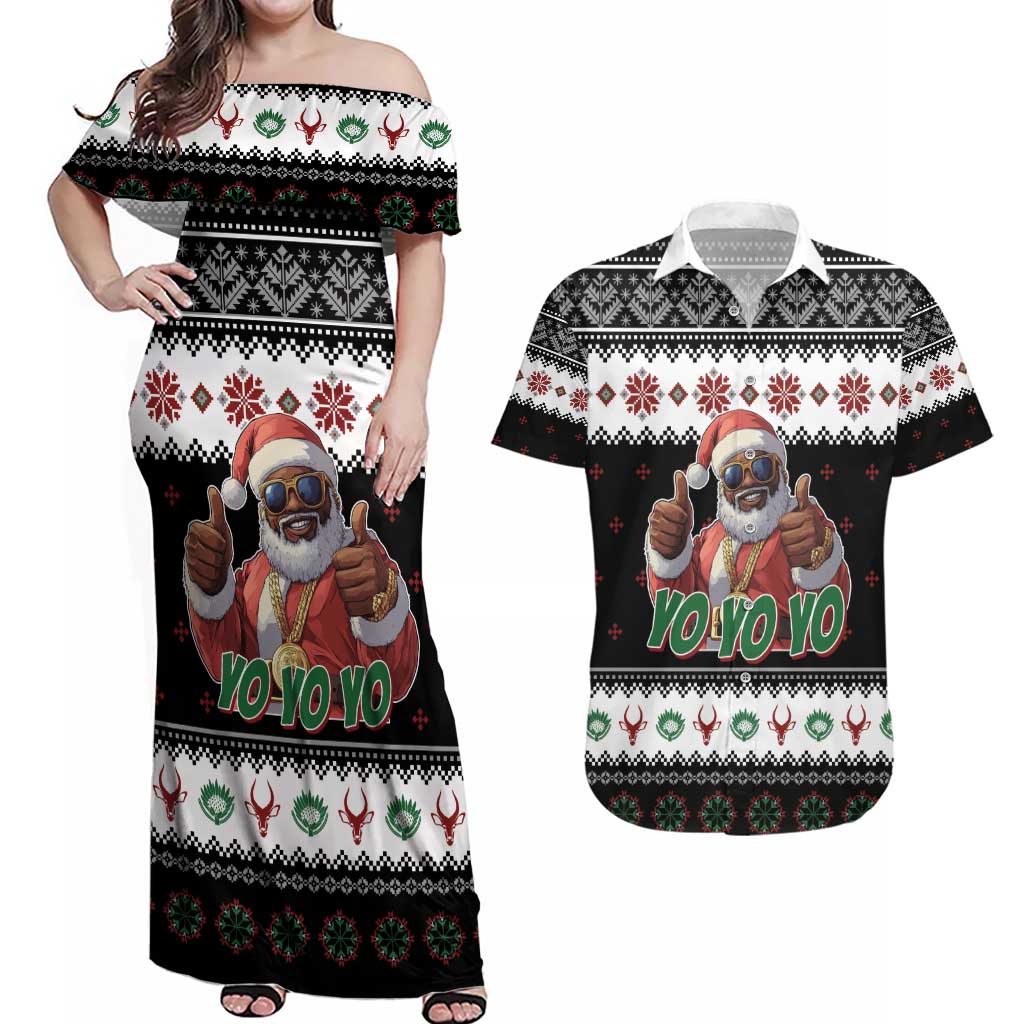 South Africa Christmas Couples Matching Off Shoulder Maxi Dress and Hawaiian Shirt Hip Hop Santa Claus LT05 - Wonder Print Shop