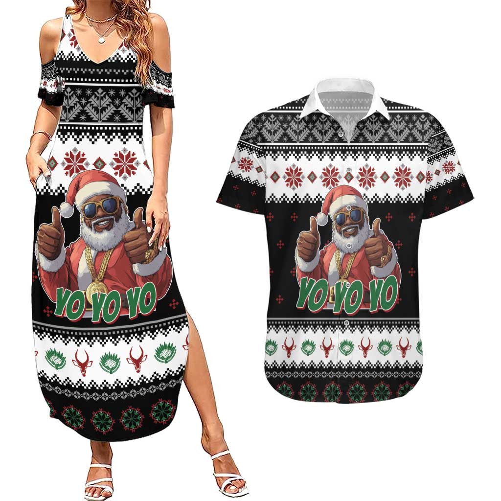 South Africa Christmas Couples Matching Summer Maxi Dress and Hawaiian Shirt Hip Hop Santa Claus LT05 - Wonder Print Shop