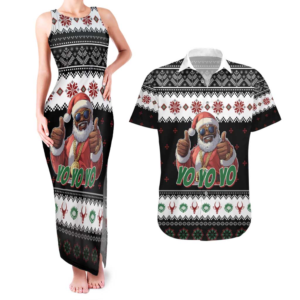 South Africa Christmas Couples Matching Tank Maxi Dress and Hawaiian Shirt Hip Hop Santa Claus LT05 - Wonder Print Shop