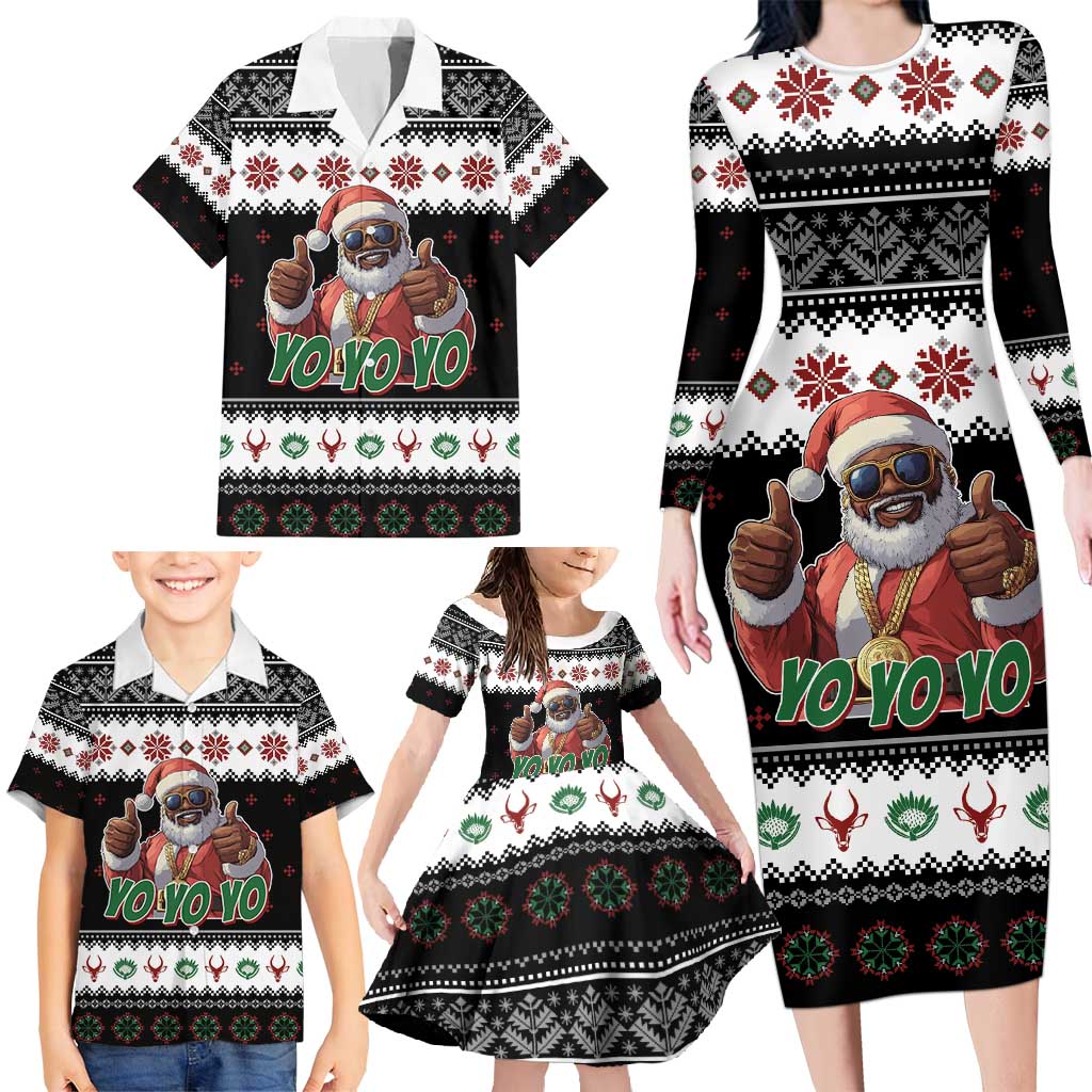 South Africa Christmas Family Matching Long Sleeve Bodycon Dress and Hawaiian Shirt Hip Hop Santa Claus LT05 - Wonder Print Shop