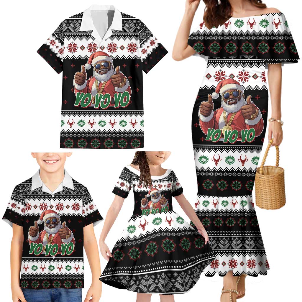 South Africa Christmas Family Matching Mermaid Dress and Hawaiian Shirt Hip Hop Santa Claus LT05 - Wonder Print Shop