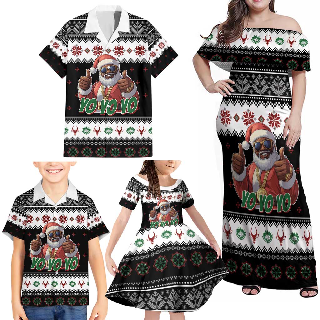 South Africa Christmas Family Matching Off Shoulder Maxi Dress and Hawaiian Shirt Hip Hop Santa Claus LT05 - Wonder Print Shop