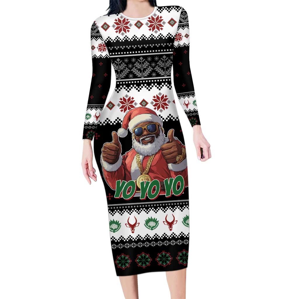 South Africa Christmas Long Sleeve Bodycon Dress Hip Hop Santa Claus LT05 - Wonder Print Shop