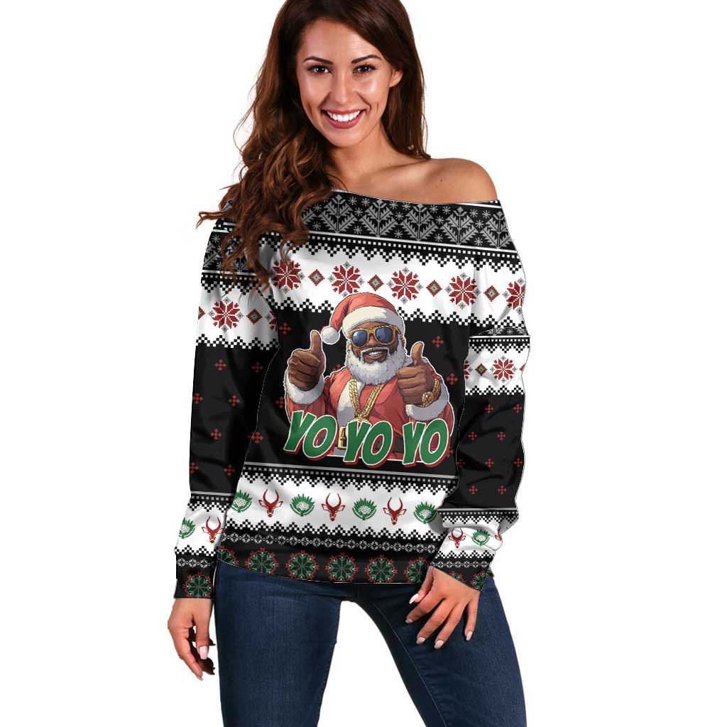 South Africa Christmas Off Shoulder Sweater Hip Hop Santa Claus LT05 - Wonder Print Shop