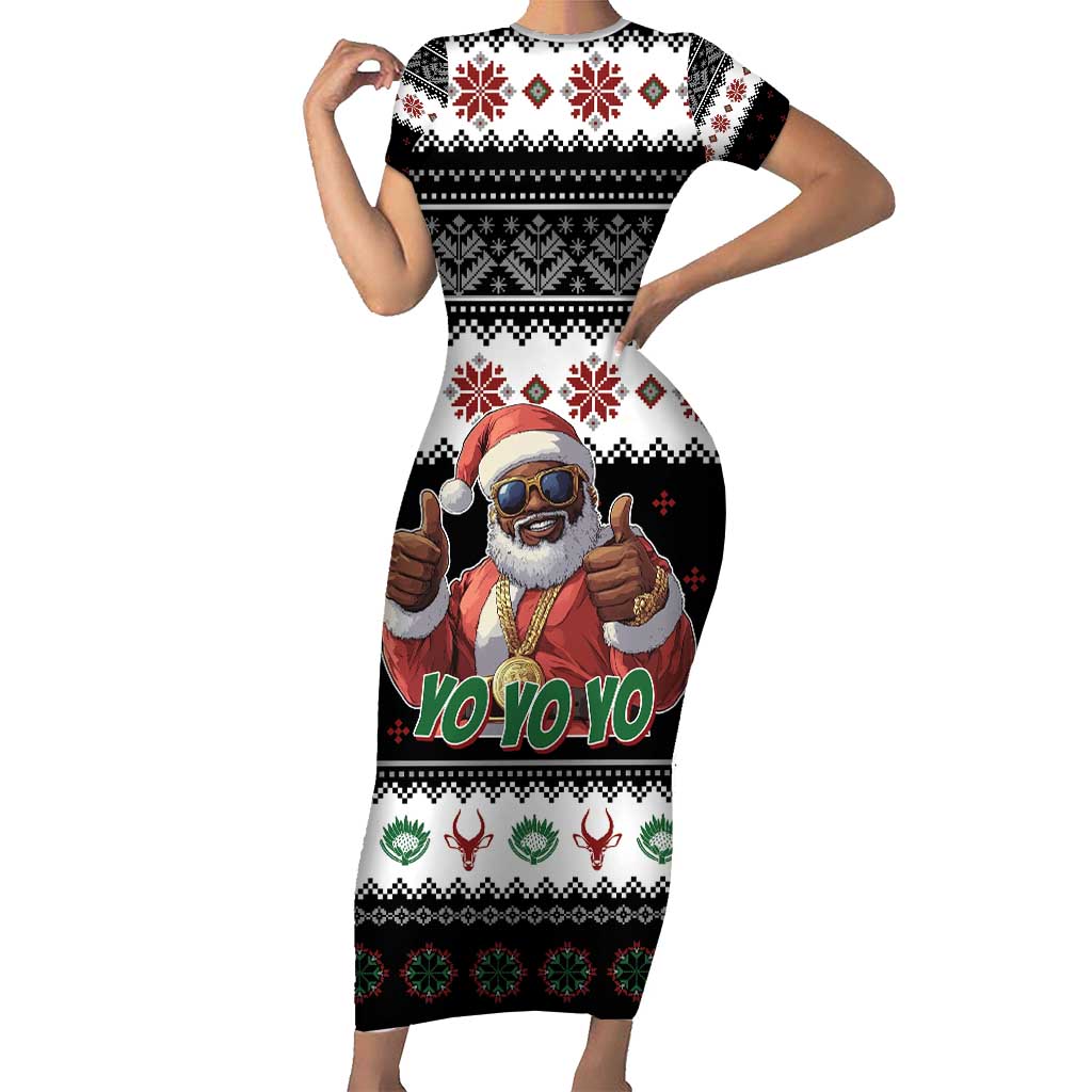 South Africa Christmas Short Sleeve Bodycon Dress Hip Hop Santa Claus LT05 - Wonder Print Shop