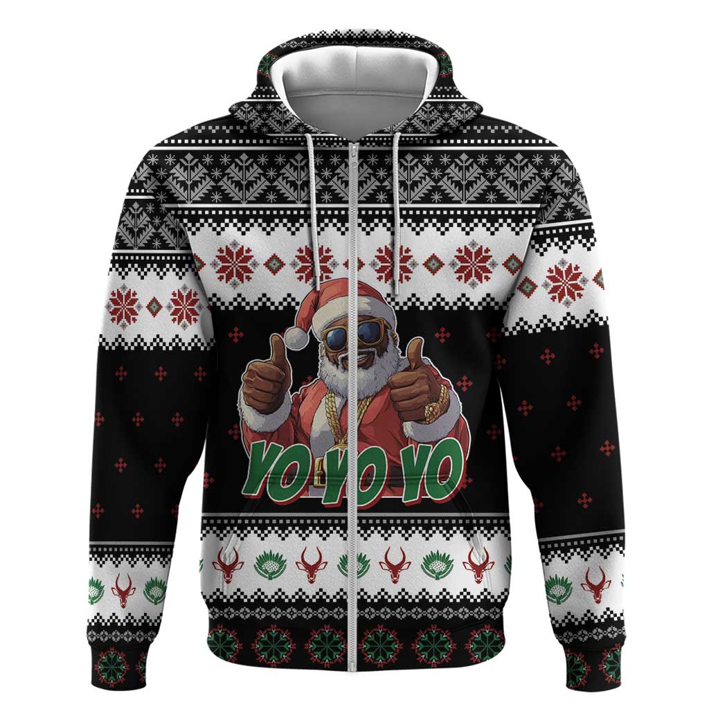 South Africa Christmas Zip Hoodie Hip Hop Santa Claus LT05 - Wonder Print Shop