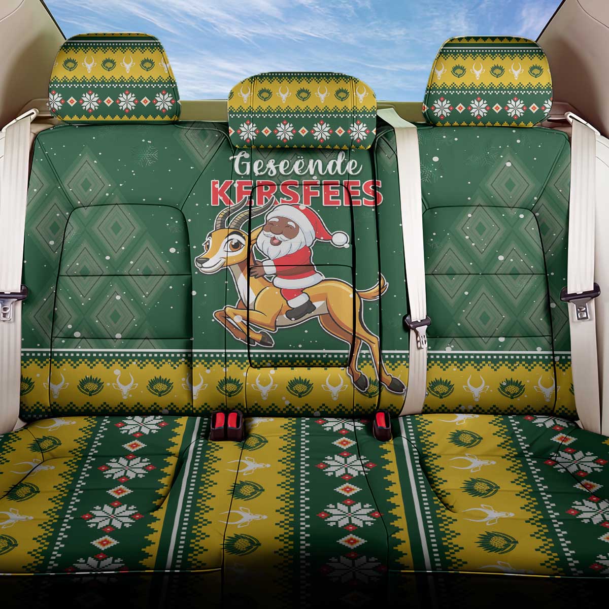 South Africa Christmas Back Car Seat Cover Funny Santa Riding Springbok LT05 - Wonder Print Shop