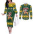 South Africa Christmas Couples Matching Off The Shoulder Long Sleeve Dress and Long Sleeve Button Shirt Funny Santa Riding Springbok