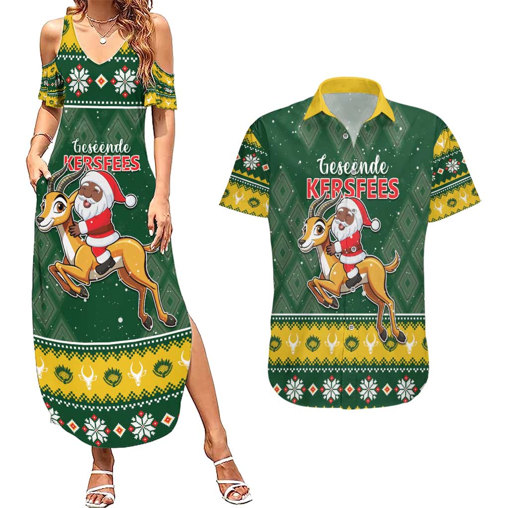 South Africa Christmas Couples Matching Summer Maxi Dress and Hawaiian Shirt Funny Santa Riding Springbok LT05 - Wonder Print Shop