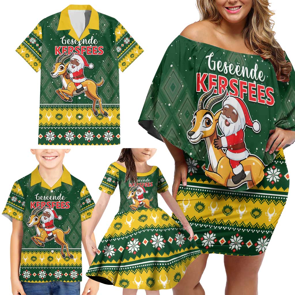 South Africa Christmas Family Matching Off Shoulder Short Dress and Hawaiian Shirt Funny Santa Riding Springbok LT05 - Wonder Print Shop