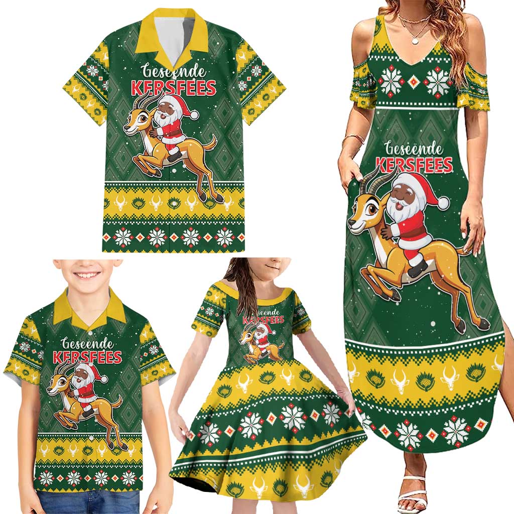 South Africa Christmas Family Matching Summer Maxi Dress and Hawaiian Shirt Funny Santa Riding Springbok LT05 - Wonder Print Shop