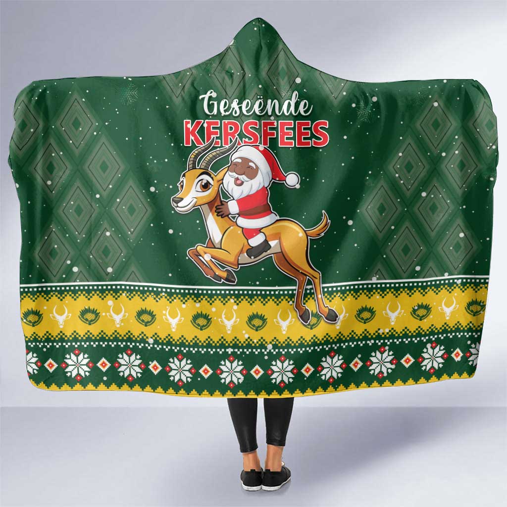 South Africa Christmas Hooded Blanket Funny Santa Riding Springbok