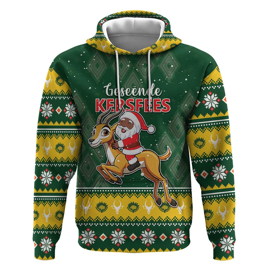 South Africa Christmas Hoodie Funny Santa Riding Springbok LT05 - Wonder Print Shop