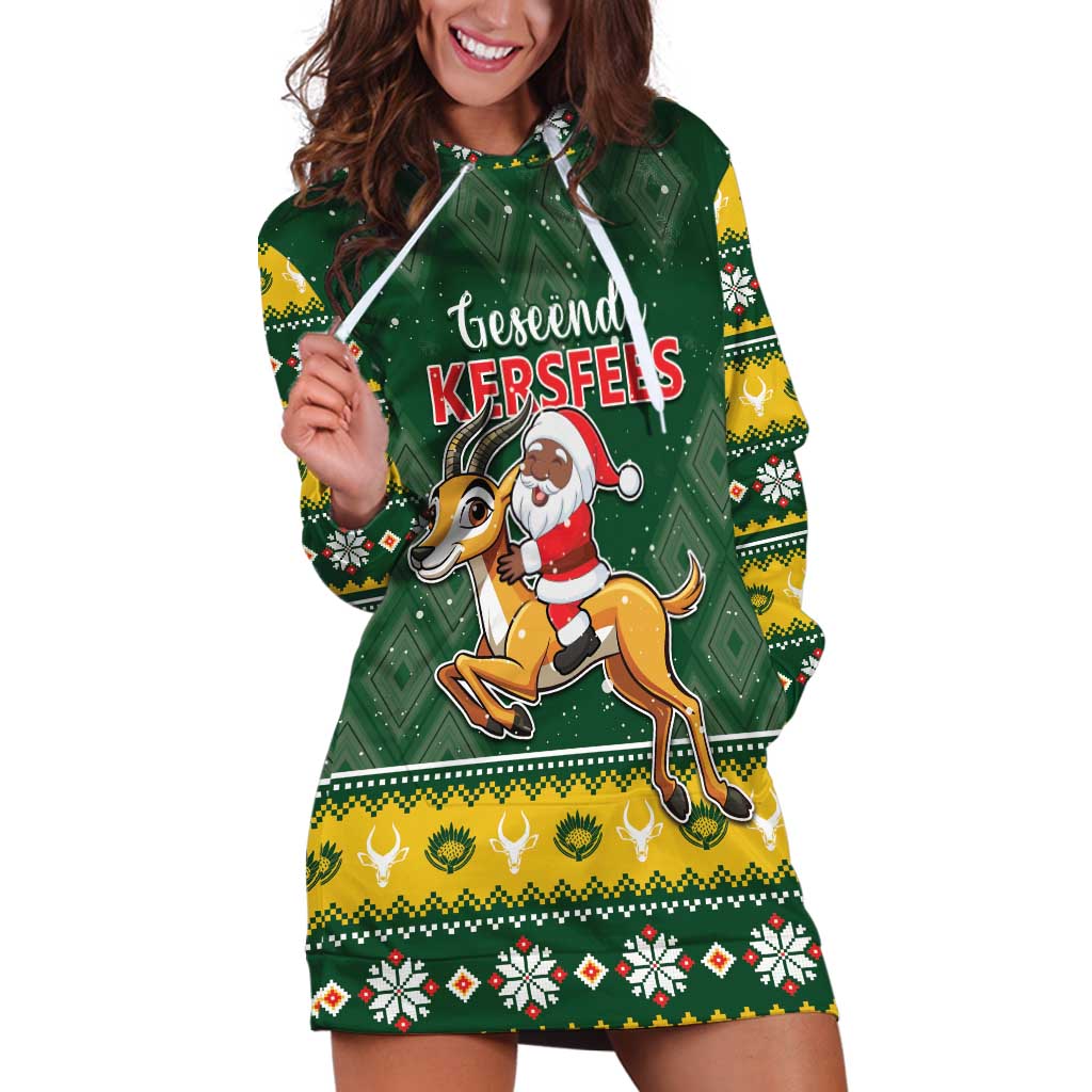 South Africa Christmas Hoodie Dress Funny Santa Riding Springbok LT05 - Wonder Print Shop