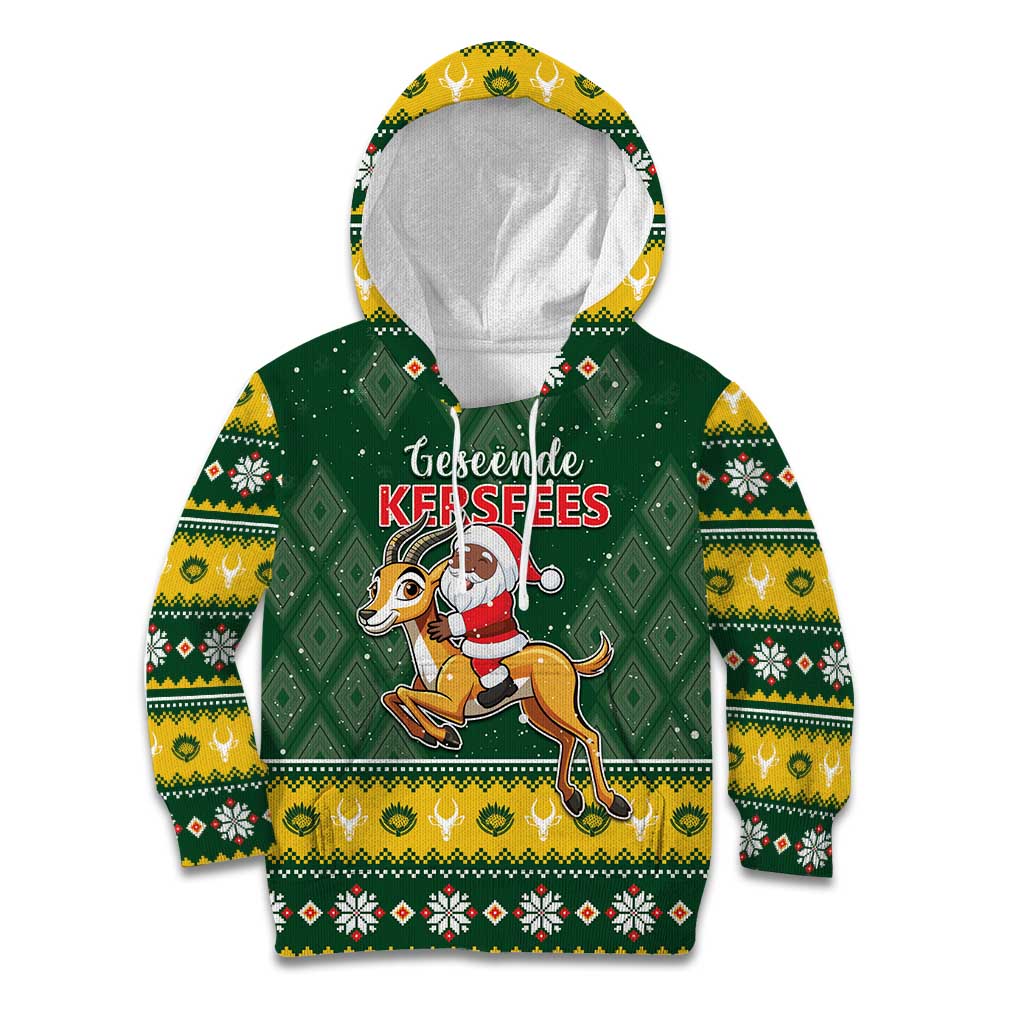 South Africa Christmas Kid Hoodie Funny Santa Riding Springbok LT05 - Wonder Print Shop